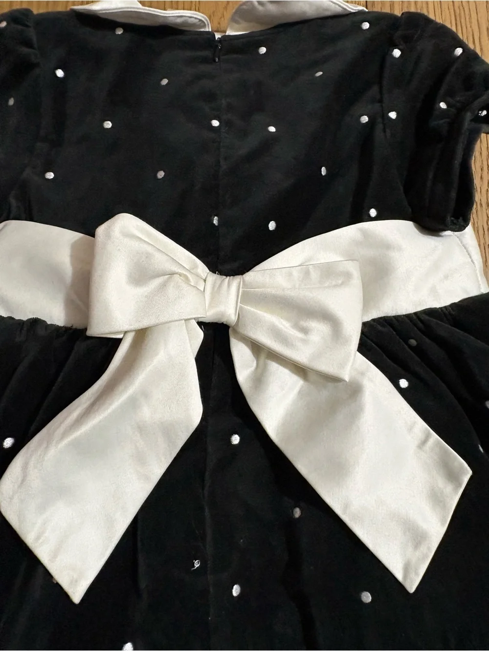 Gymboree Black Velvet Polka Dot Dress with White Collar and Waistband